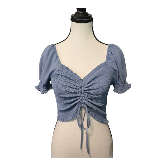 Love Tree Tops - Love Tree Womens Smocked Coquette Top Size L Puff Sleeve Cottagecore Romantic